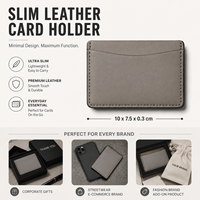 Tarjetero de Cuero Gris Taupe Neutro para Hombres y Mujeres en Viajes de Negocios con Diseño Delgado de Múltiples Ranuras para Tarjetas y Logotipo Personalizado