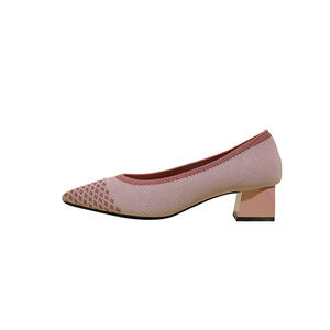 Nouvelle conception, escarpins tissés d'été pour femmes, bout pointu, talons blocs, tendance mode pieds nus, chaussures confortables en tricot - Product Image 5