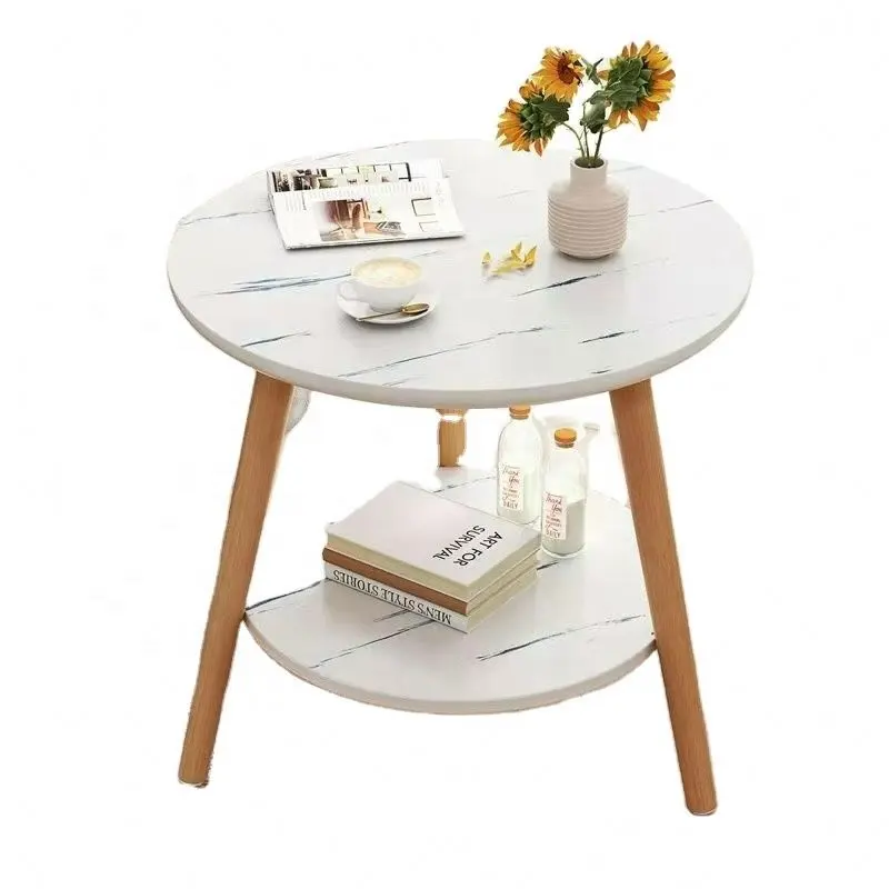 Toptan İskandinav Modern ve Minimalist oturma odası saf beyaz katı ahşap bacak yuvarlak yan masa