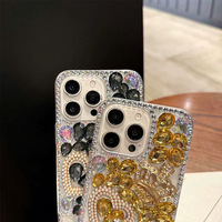 Coque de téléphone portable de luxe avec diamants colorés en forme de papillon et de cœur pour iPhone 16 17 15 14 13 Pro Max, coque antichoc, coque arrière