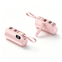 Batterie externe mini capsule 5000 mAh, avec câble intégré double embout, affichage numérique et support de téléphone portable