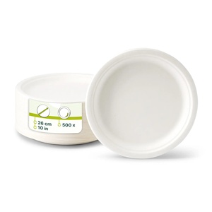 Vente flash : Assiettes rondes en canne à sucre de 26 cm, blanches, grandes, pour servir lors de dîners et de réceptions, articles ménagers - Product Image 1