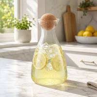 Carafe à eau en verre borosilicate de 1,5 L avec couvercle à bille en bois, carafe en verre résistant à la chaleur pour l'eau, vaisselle domestique