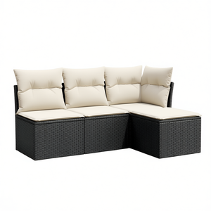 Conjunto de Sofá de Jardín en Ratán Sintético Negro con Patas Ajustables, Muebles de Exterior de Diseño Contemporáneo con Cojines de Espuma de Alta Densidad - Product Image 1