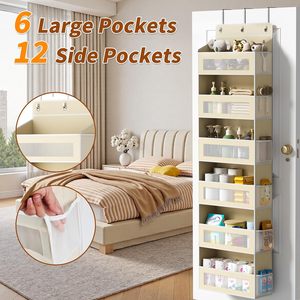 Over The Door Organizer 17 Pockets Beige <b>Hanging</b> <b>Storage</b> For Bedroom Bathroom Nursery Hook Type Cotton Material - Product Image 2