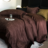 Set Sprei Solid 4PCS Sutra Dingin Bordir Mewah Ukuran Queen King Warna Gelap