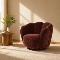 Fauteuil pivotant moderne en velours côtelé, design écaille de coquillage, avec base en socle, idéal pour hôtel
