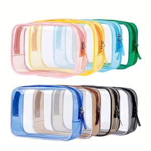 Organisateur de voyage transparent en PVC, trousse de maquillage élégante et transparente avec fermeture éclair, étui cosmétique pour beauté et articles de toilette - Product Image 1
