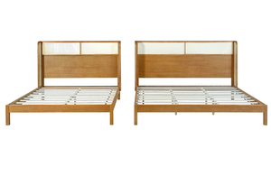 Cadre de lit plateforme en teck, taille Queen et King, avec tête de lit, lit moderne et confortable, écologique, convertible, couleur naturelle - Product Image 4