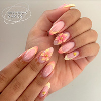 Faux ongles 3D pré-fabriqués à motif floral, manucure française, embouts d'ongles à porter, lot de 24 pièces