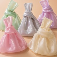 Sac cadeau en organza imprimé avec logo personnalisé, sac à nœud japonais scintillant, pochette cosmétique de luxe pour mariage, sac de shopping réutilisable