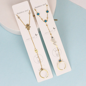 Nuovo Bracciale da Donna alla Moda in Acciaio Inossidabile con Occhio Turco, Mano di Hasma, Serpente e Farfalla, Anello da Dito, Catena da Mano, Non si Ossida - Product Image 1