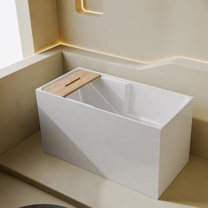 Suly Merlin Kleine, Freistehende Acryl-Badewanne mit Tiefer Sitzbadewanne, Quadratisch, Rechtswinklig, mit Beweglichem Sitzbrett - Product Image 1