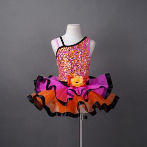 Costume da Ballo Jazz con Paillettes per Bambine, <span class=keywords><strong>Tutù</strong></span> Arancione e Rosa per Recital - Product Image 3