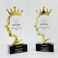 Cadeaux souvenirs personnalisés, plaque de récompense en cristal, couronne en métal doré, trophée en cristal