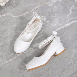 Splendide <span class=keywords><strong>scarpe</strong></span> da principessa con perle bianche per bambina, <span class=keywords><strong>scarpe</strong></span> con tacco alto, antiscivolo, suola morbida, per feste, matrimoni, spettacoli teatrali. - Product Image 2