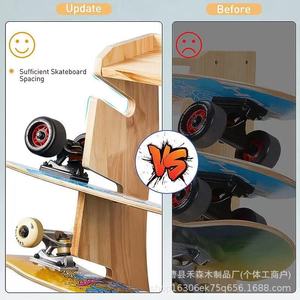 Wooden Tiered Skateboard <b>Rack</b> 5 Tier Upright Storage <b>Shelf</b> For Skateboards And Toys Living Room Multipurpose Stand - Product Image 3