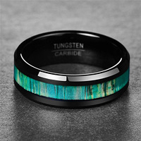 Bijoux de mode en carbure de tungstène de haute qualité hommes incrustation de bois vert bandes de mariage hommes anneaux