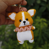 Porte-clés en crochet fait main, chien corgi, pékinois, poupée animale en crochet, breloque, porte-clés tricoté, pendentif, chiot amusant, porte-clés en peluche