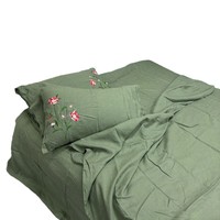 Parure de lit légère en lin brodé motif floral – Ensemble de literie imprimé 4 pièces brodé floral pour toutes les saisons