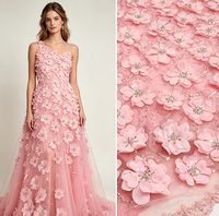 Hellrosa Pailletten-Verziertes 3D-Blütenblatt-Applikation Tüll Braut-Couture Abendkleid Designer Mehrfarbig Schnelle Lieferung