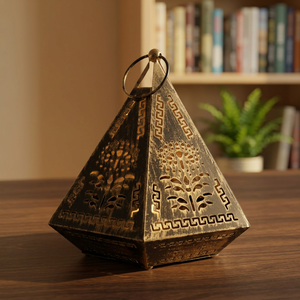 AK <b>Brass</b> Attractive Shape Metal Lantern With Top Round <b>Hook</b> In Gold <b>Antique</b> Finished For Diwali Decor / Hotel Interior Decor - Product Image 2
