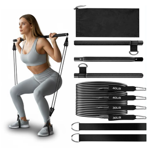 Kit de barre de yoga et de fitness Pilates réglable en 3 sections détachables avec bande de résistance pour squats profonds et levage des hanches - Product Image 1