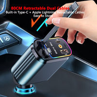 Cargador Retráctil para Teléfono Móvil de Coche con Cables Dobles Retráctiles, Luz Ambiental Superior con Diseño de Cielo Estrellado, 4 en 1