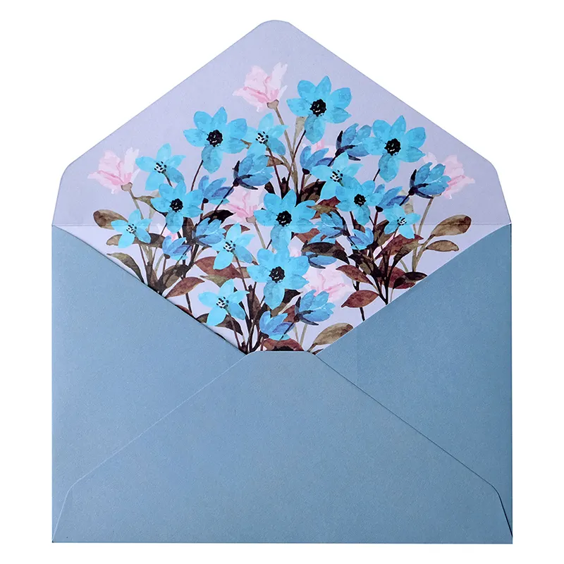 Conjunto de cartas florais com impressão offset de 4 cores personalizadas para negócios, logotipo comum, papel para escrita, carteira e envelope