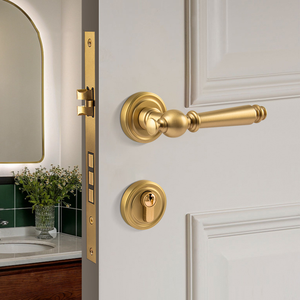 בסגנון פרובינציאלי מנעול עיצוב פנים דלת פליז מוברש מוצק דלת מפליז מוצק - Product Image 1