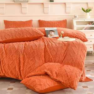 Ensemble de literie chaud en <span class=keywords><strong>taffetas</strong></span> et velours de lait, couleur orange unie, nouveau modèle 2025 - Product Image 3