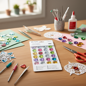 Adesivi Glitterati a Forma di Cuore con Strass Ilan Multicolore 18 mm Circa 24 Pezzi - Product Image 2