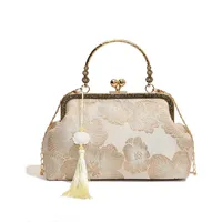 Sac à bandoulière élégant pour femme, pochette de style chinois, sac à chaîne pour femme, sac à main décontracté pour filles, avec pendentif à pompon