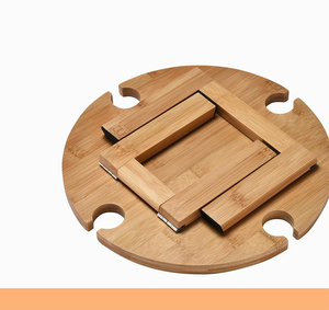 Mesa de picnic al aire libre, mesa de picnic plegable redonda de bambú con soporte para vino y copas de vino - Product Image 3