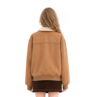 Blouson Bomber en Daim pour Femme Boying, Col en Sherpa Camel, Fermeture Éclair, Court, Décontracté, Chaud pour l'Hiver, Vente en Gros OEM ODM