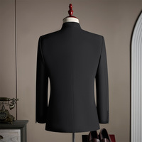 Costume Zhongshan pour homme de style national, nouveau style chinois, fermeture éclair, perles, haut de gamme, noir, col montant, costume de mariage, costume de fiançailles