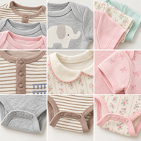Promo Panas MengWu Setelan Bodysuit Bayi Lengan Pendek Unisex Bahan Campuran Katun, Romper Musim Panas Bayi Baru Lahir Multi Pack Kancing Jepret Lucu