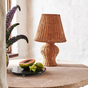 Wabi Sabi Style Rattan <b>Table</b> <b>Lamp</b> E27 Led Bulb Bedroom Living Room <b>Study</b> Ambient Light Decorative Art - Product Image 2