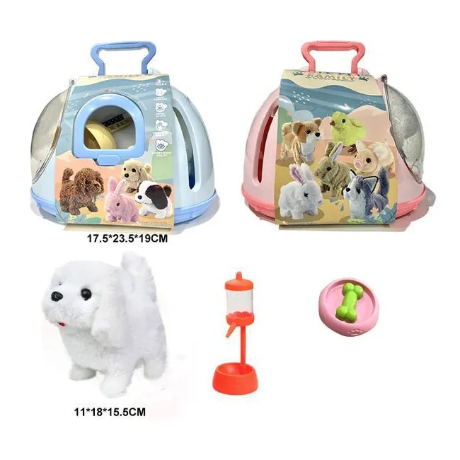 Plush Electric Pet Care Set Simulation Intelligent Walking Cute Dog Little Rabbit Teddy Animal Educational Toy With Cage