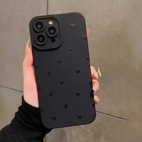 Casing HP Soft Matte Hitam Bentuk Hati untuk iPhone 14 13 11 15 Pro Max 12 Mini SR 7 Plus Se 2022 13pro-Soft Matte Soft Cover