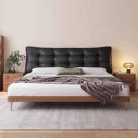 Italienisches elegantes Doppelbett Mittlerer alter Stil mit einfachem Netz Rotes Leder Modernes Haupt schlafzimmer Holz ablage Bett rahmen