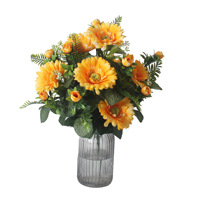 Buket Bunga Gerbera Daisy Buatan Pabrik, Bunga Sutra Imitasi, Rangkaian Bunga Krisan Afrika Palsu, Bunga Artifisial untuk Pemakaman, Dekorasi Rumah