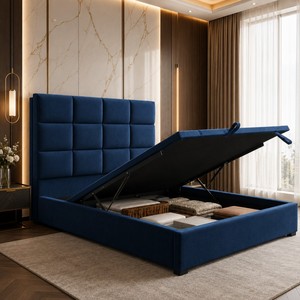<span class=keywords><strong>Letto</strong></span> contenitore imbottito blu con sollevamento idraulico, <span class=keywords><strong>testiera</strong></span> trapuntata a griglia, struttura <span class=keywords><strong>letto</strong></span> matrimoniale/king size, OEM ODM, letti all'ingrosso B2B - Product Image 2