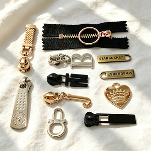 Custom <b>gold</b> letter multi-purpose zipper head bag decorative logo replacement zipper head metal nylon slider zipper tag - Product Image 4