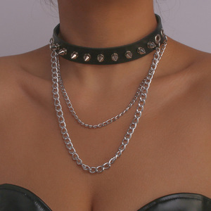 Collier ras du cou punk gothique à chaîne à maillons, fait main en métal et cuir avec rivets, pour anniversaires et style Harajuku - Product Image 6