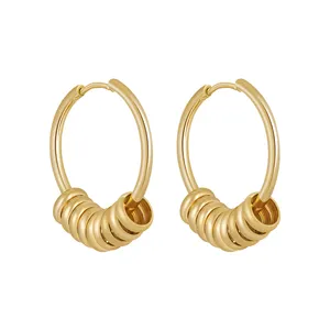 最新18k镀金不锈钢饰品小圆环耳环，带可滑动戒指，适合女性礼品耳环E231477
