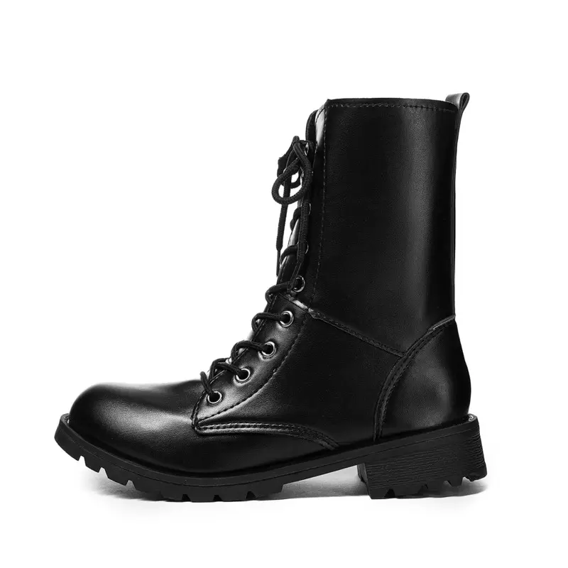 Large Size Lace-Up Motorcycle Boots Low Heel Black Boots Winter High Quality Fashion Women's bootd Shoes