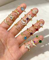 Bagues de plage pour femmes, plaquées or 18 carats, avec pierres en émail bleu, motifs cœur et étoile de mer, taille ajustable, pour la vente en gros