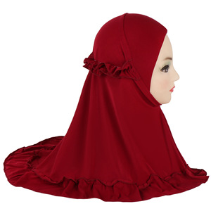 Hijab instantáneo de color sólido con borde floral <span class=keywords><strong>para</strong></span> niños musulmanes, Hijab listo <span class=keywords><strong>para</strong></span> usar <span class=keywords><strong>para</strong></span> <span class=keywords><strong>niñas</strong></span> pequeñas de Malasia - Product Image 5