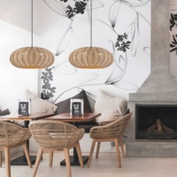 Restoran Modern Asma Lamba Ev Aydınlatmaları Rattan Avizeler Kenevir Halatlı Led Sarkıt Lambalar Yemek Masası Lambaları